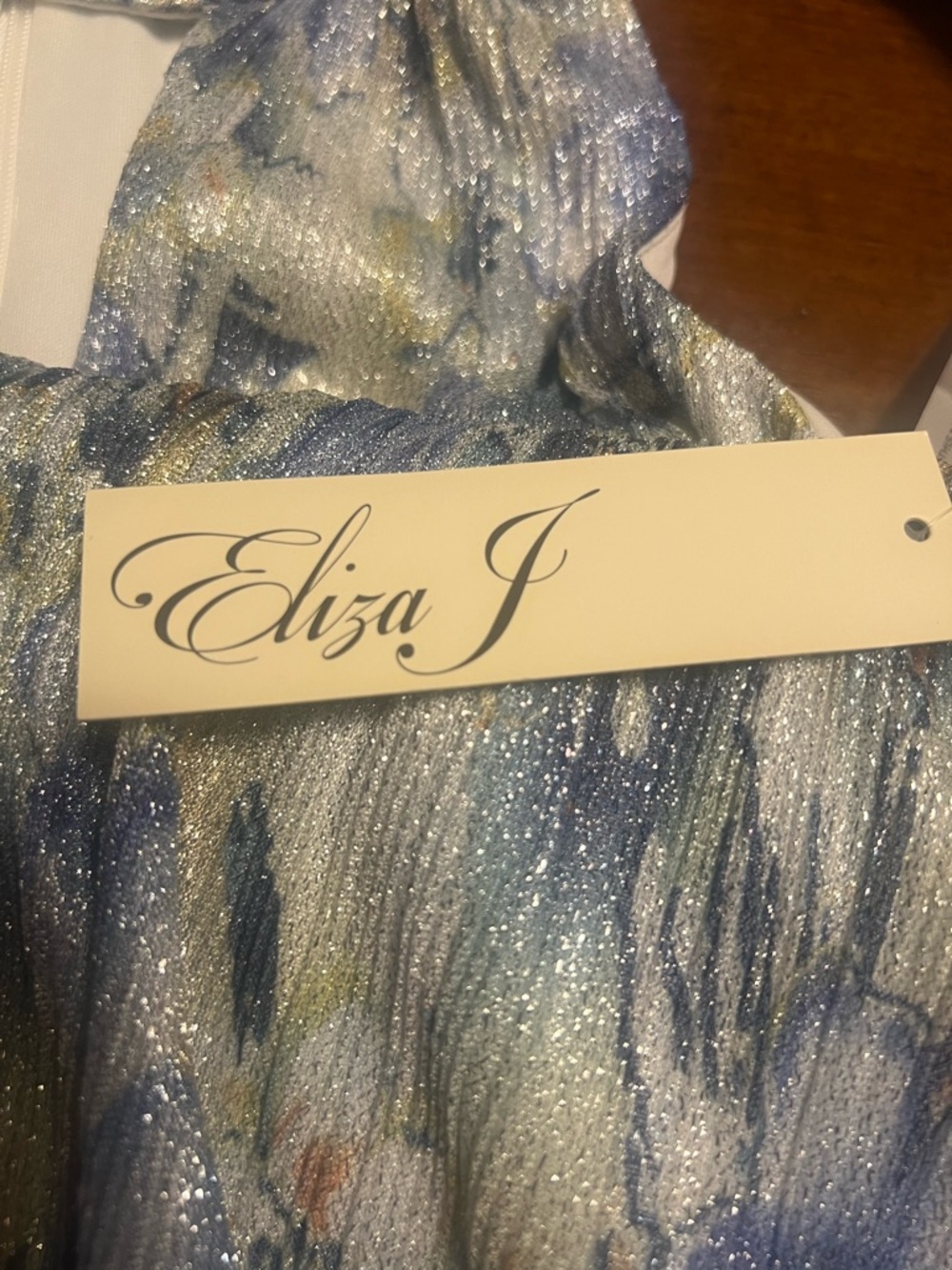 NWT Eliza J Sleeveless Halter Floral Maxi Dress in Blue and Cream Jewel Collar 1 - Picture 7 of 8